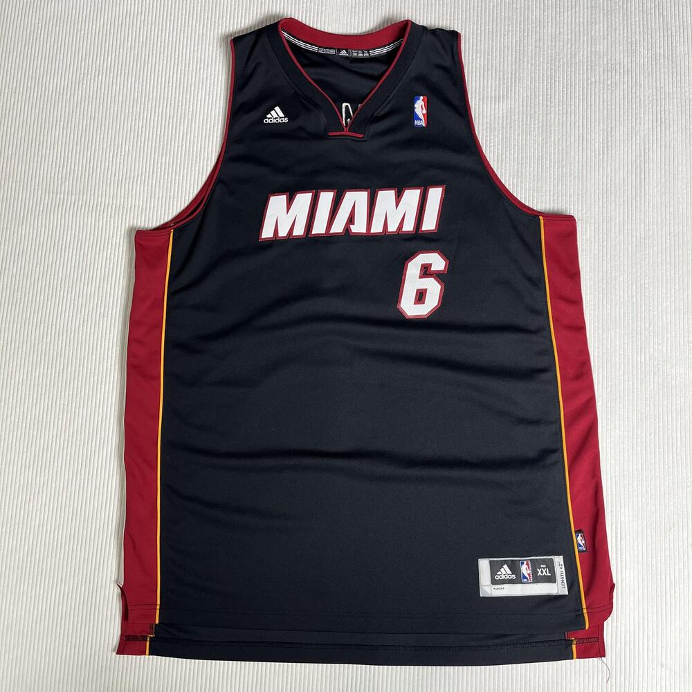 Miami Heat Jersey Mens 2XL Black Red NBA Basketball LeBron James 6 Adidas